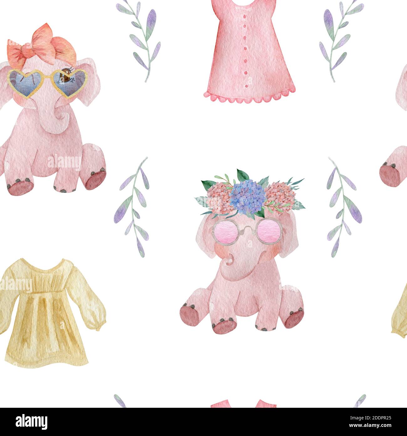 Hand painted cute elephant children textile pattern design. Stock Photo