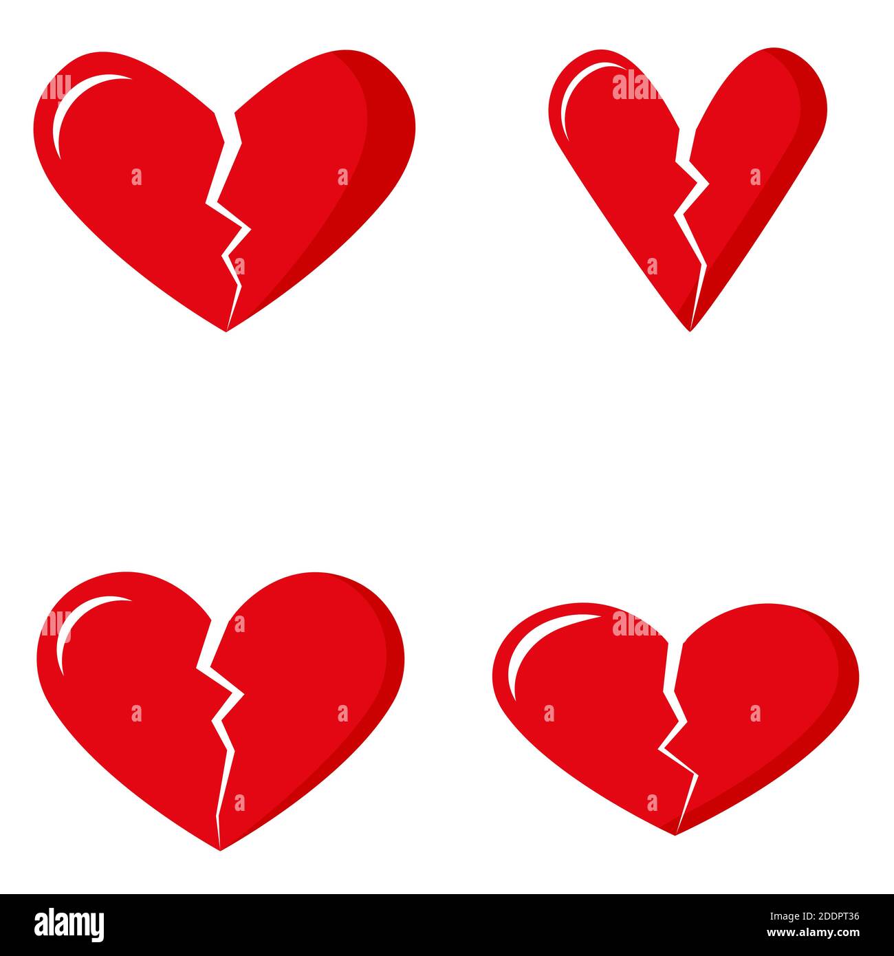Set of broken red hearts. Valentine's Day. Flat style isolated on white background. Vector illustration Stock Vector