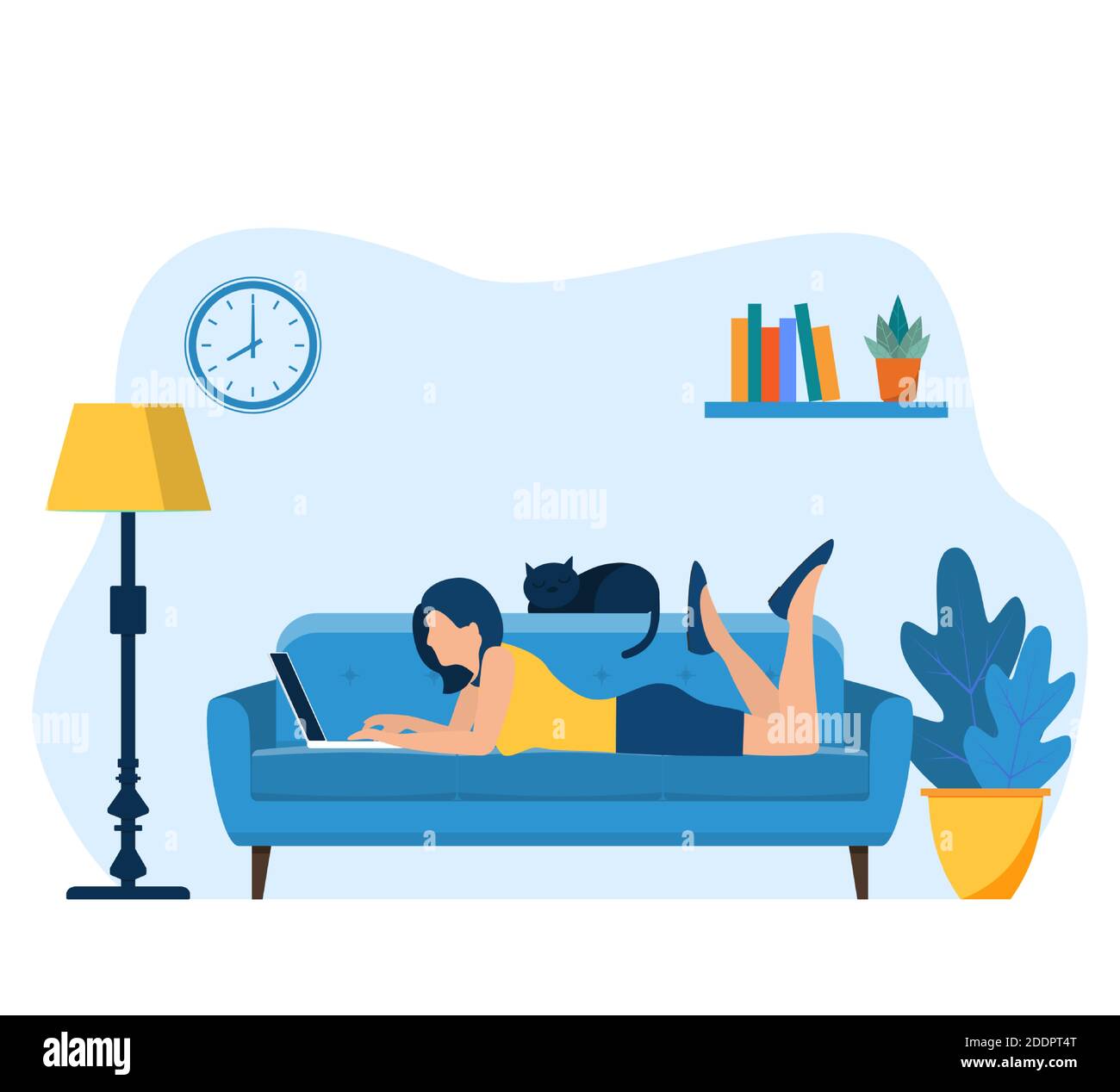 girl with laptop lying on sofa Stock Vector Image & Art - Alamy