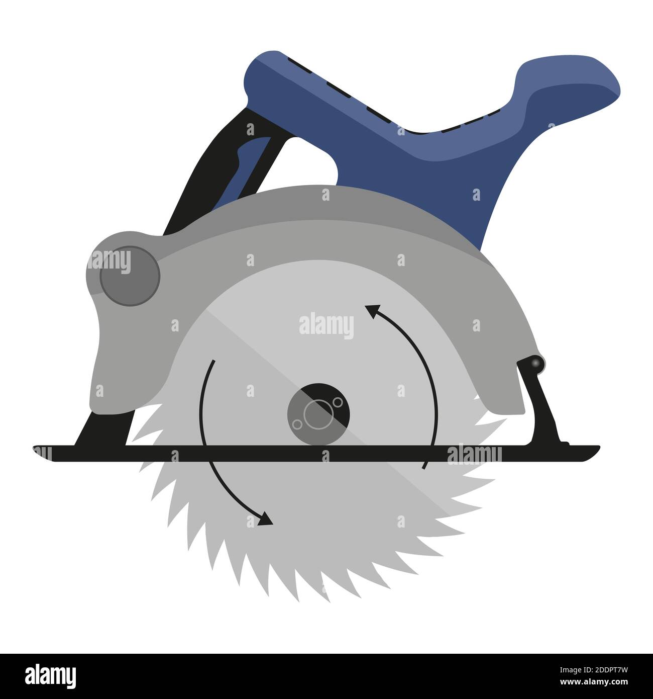 Electric circular saw with steel disk gears isolated on white background. Electric hand tools for cutting wood or metal. Logo design template. Vector Stock Vector