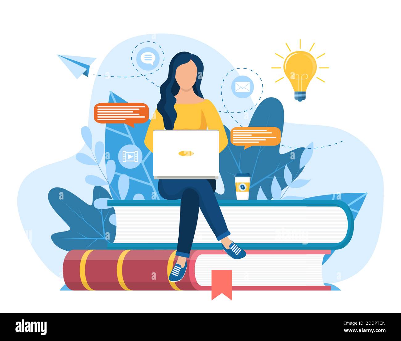 Girl sitting on pile of books Stock Vector Image & Art - Alamy