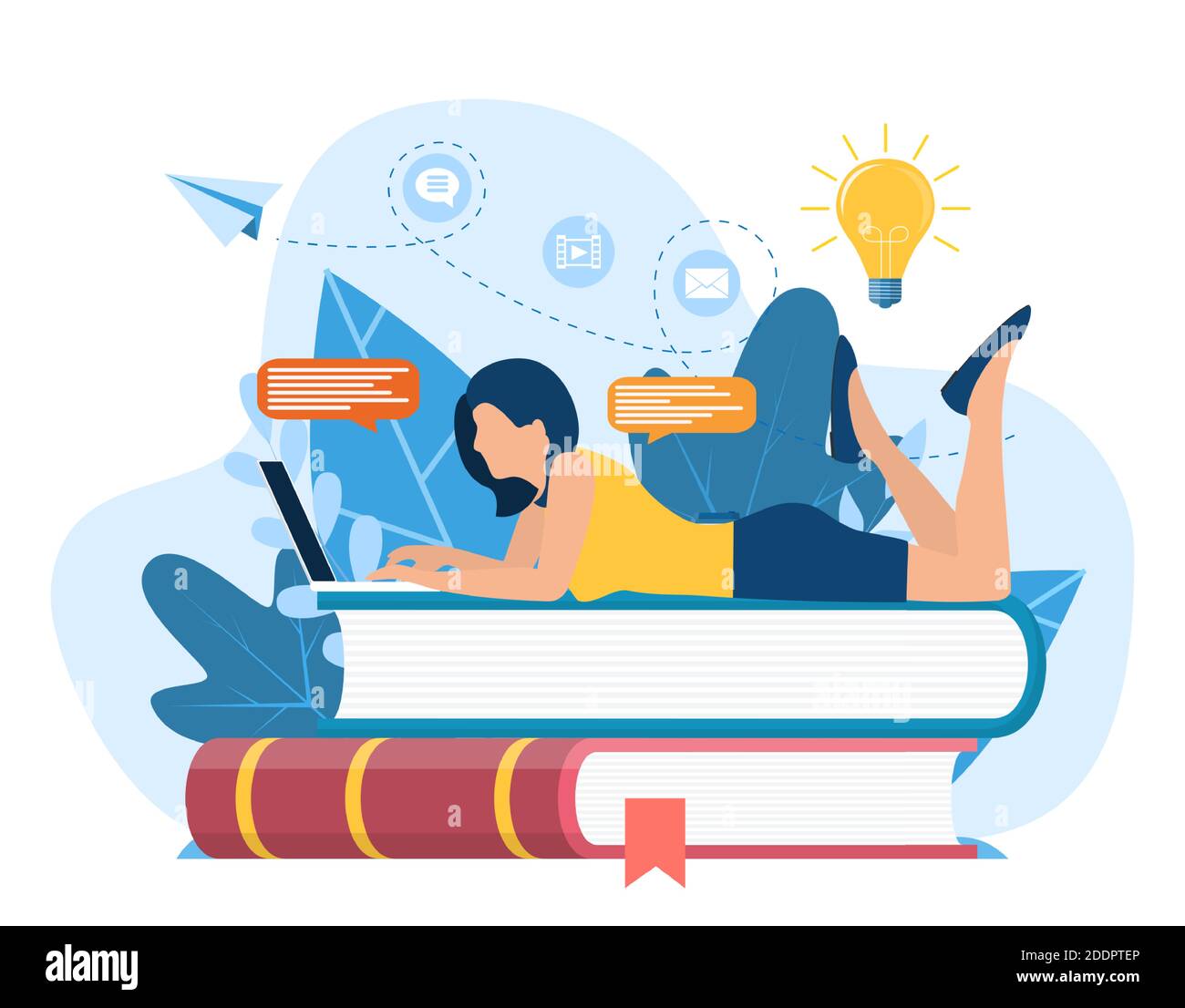 Girl lying on pile of books Stock Vector Image & Art - Alamy