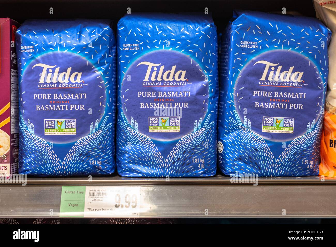 Non-GMO basmati rice branded Tilda seen on a store shelf Stock Photo