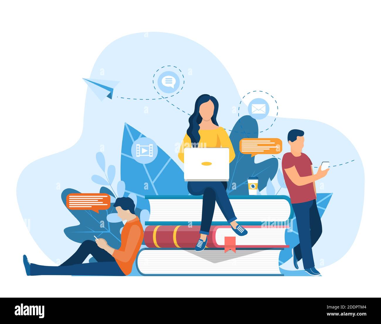 Girl sitting on pile of books Stock Vector Image & Art - Alamy