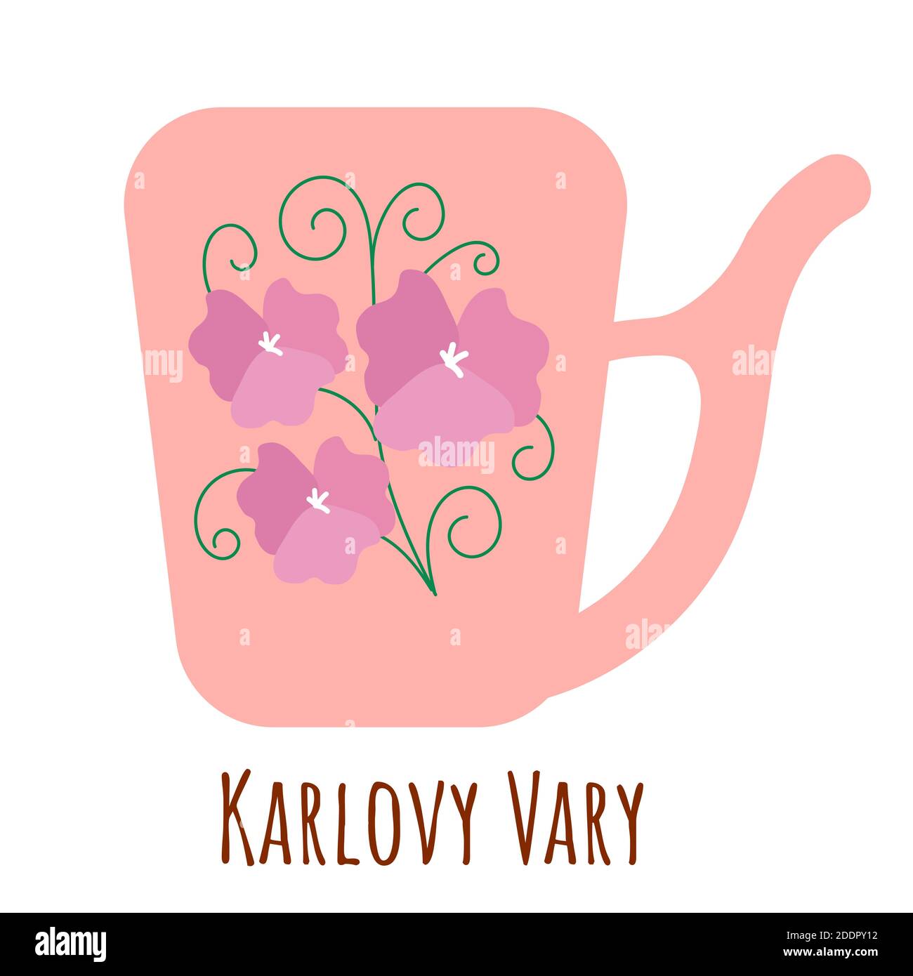 Cartoon flat mug for mineral water. Symbol of Czech. Vector flat illustration isolated on white background. Stock Vector
