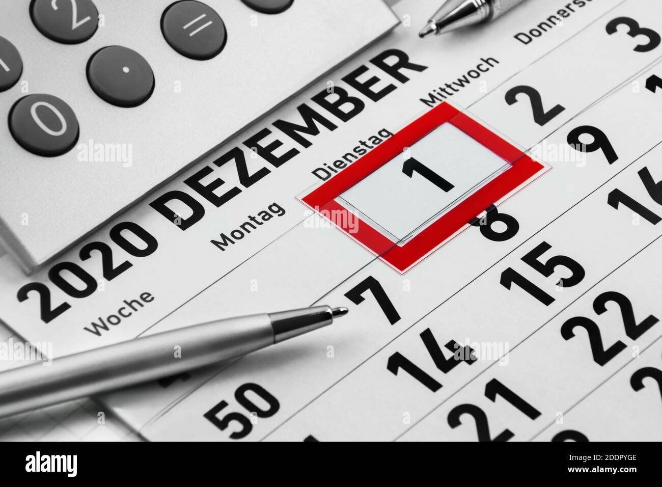 German Calendar 2020 December 1 and calculator Stock Photo