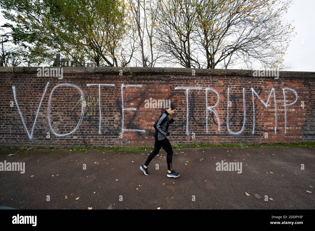 Manchester, UK. 26th November, 2020. Vote Trump graffiti is seen on a wall in Manchester, UK. Credit: Jon Super/Alamy Live News. Stock Photo