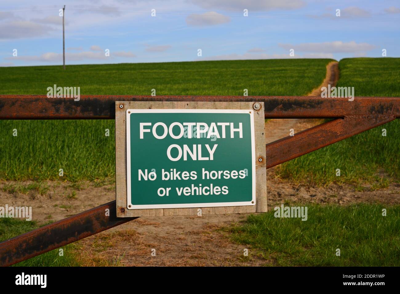 footpath only, no bikes, horses or vehicles at footpath leeds united kingdom Stock Photo