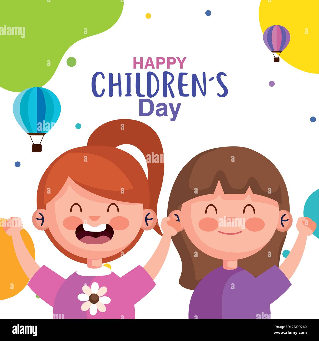 Happy childrens day with girls cartoons vector design Stock Vector ...