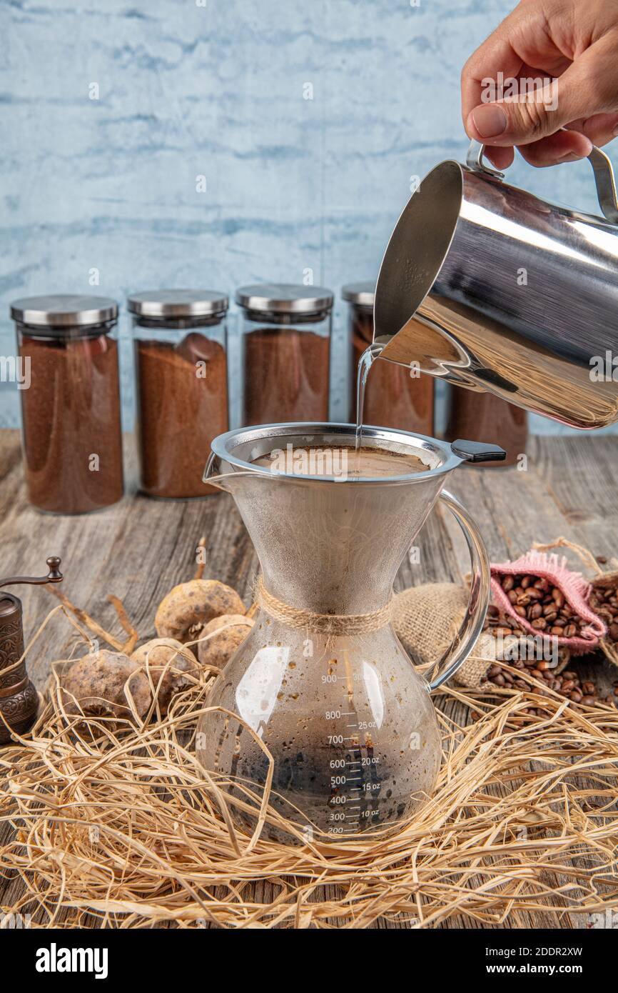 Brew coffee in chemex. Coffee is made by chemex. taste of