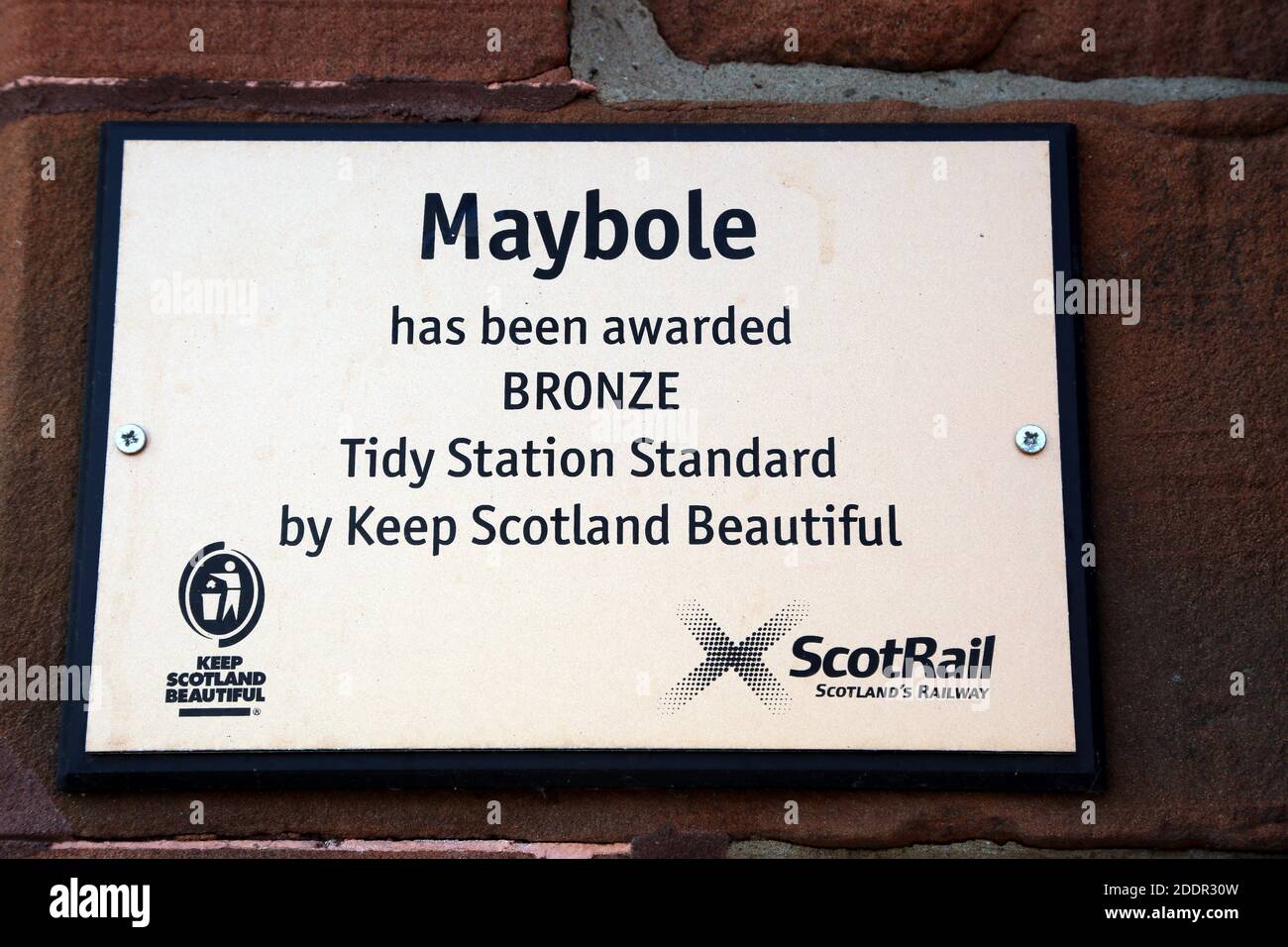 Maybole Railway Station, Ayrshie, Scotland , UK . A Bronze award Tidy Station sign Stock Photo