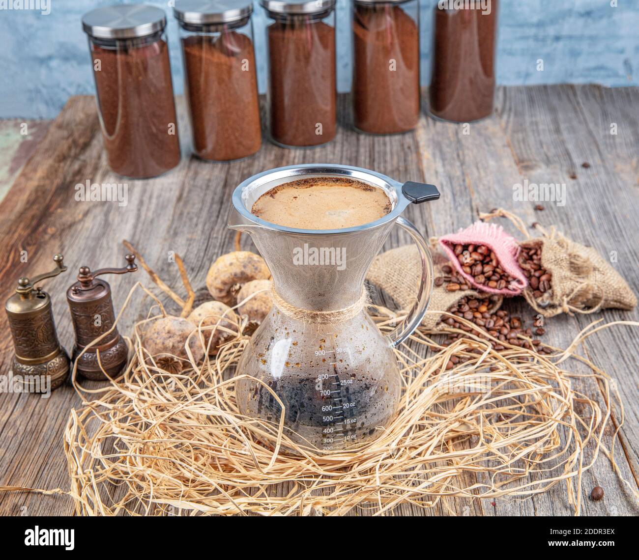 Brew coffee in chemex. Coffee is made by chemex. taste of