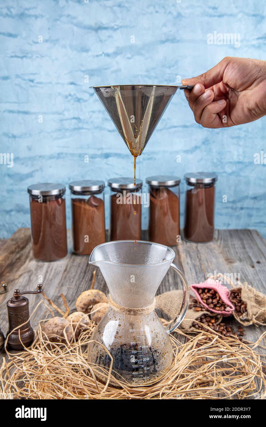 Brew coffee in chemex. Coffee is made by chemex. taste of