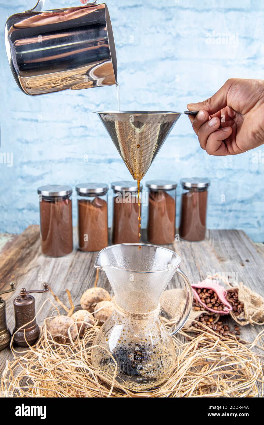 Brew coffee in chemex. Coffee is made by chemex. taste of