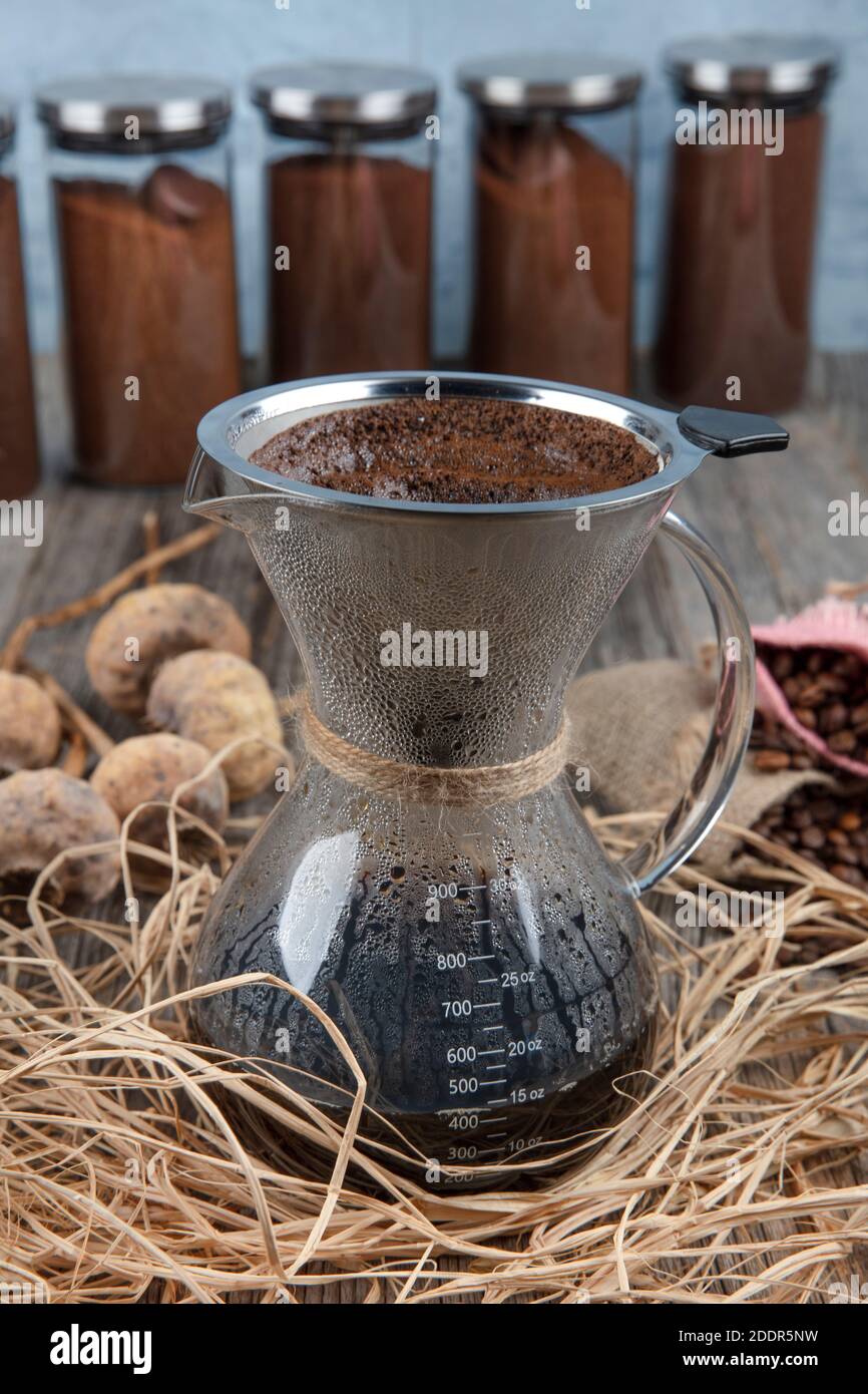Brew coffee in chemex. Coffee is made by chemex. taste of