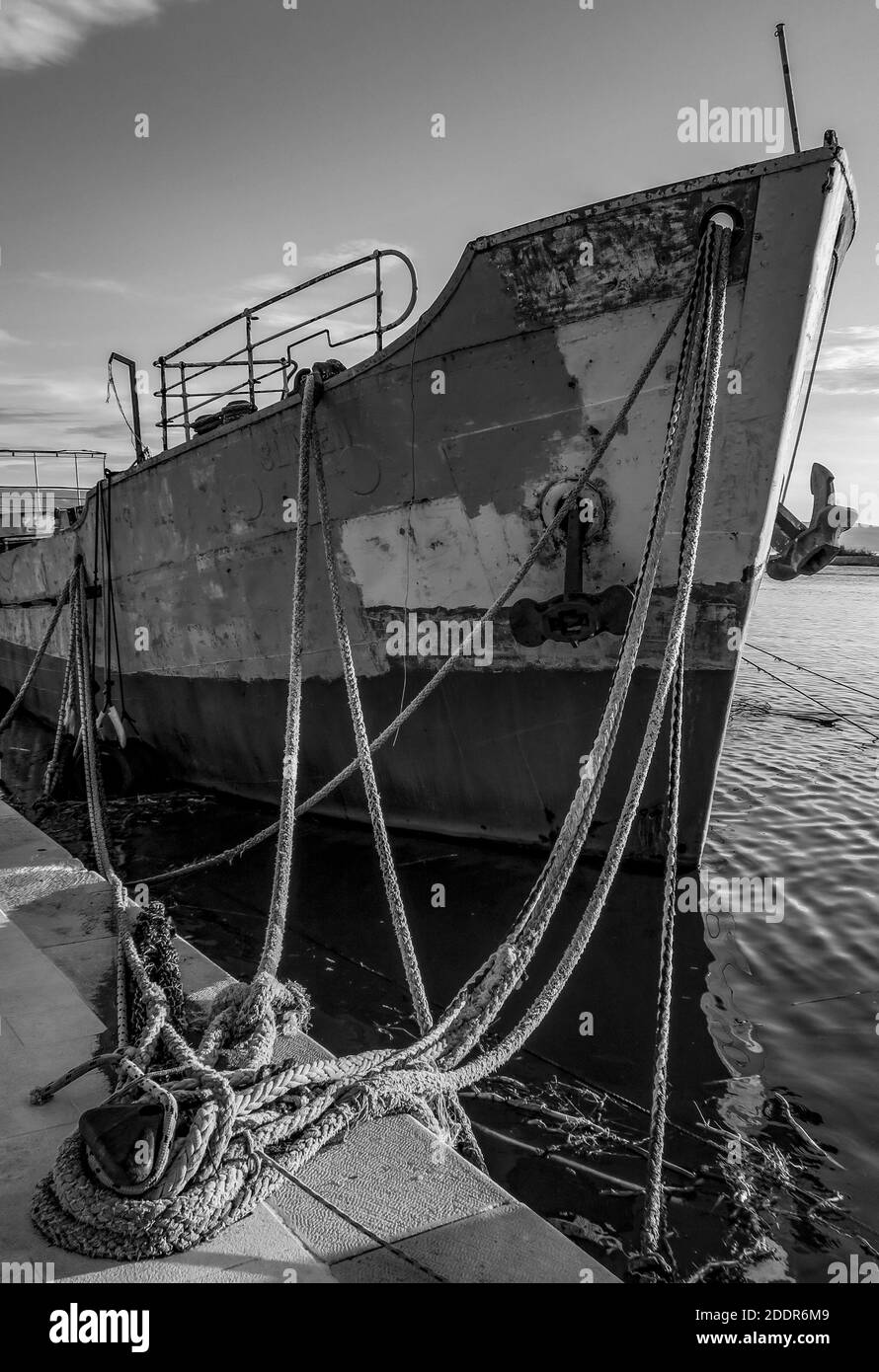 scrapped ship moored in port for repair Stock Photo Alamy