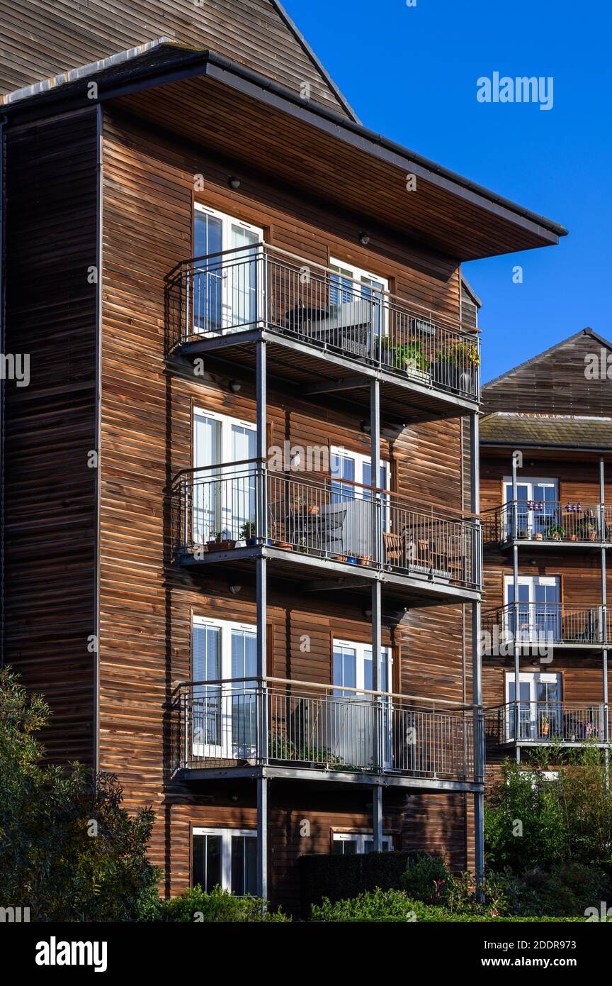Beautiful timber clad apartments in the United Kingdom. Stock Photo