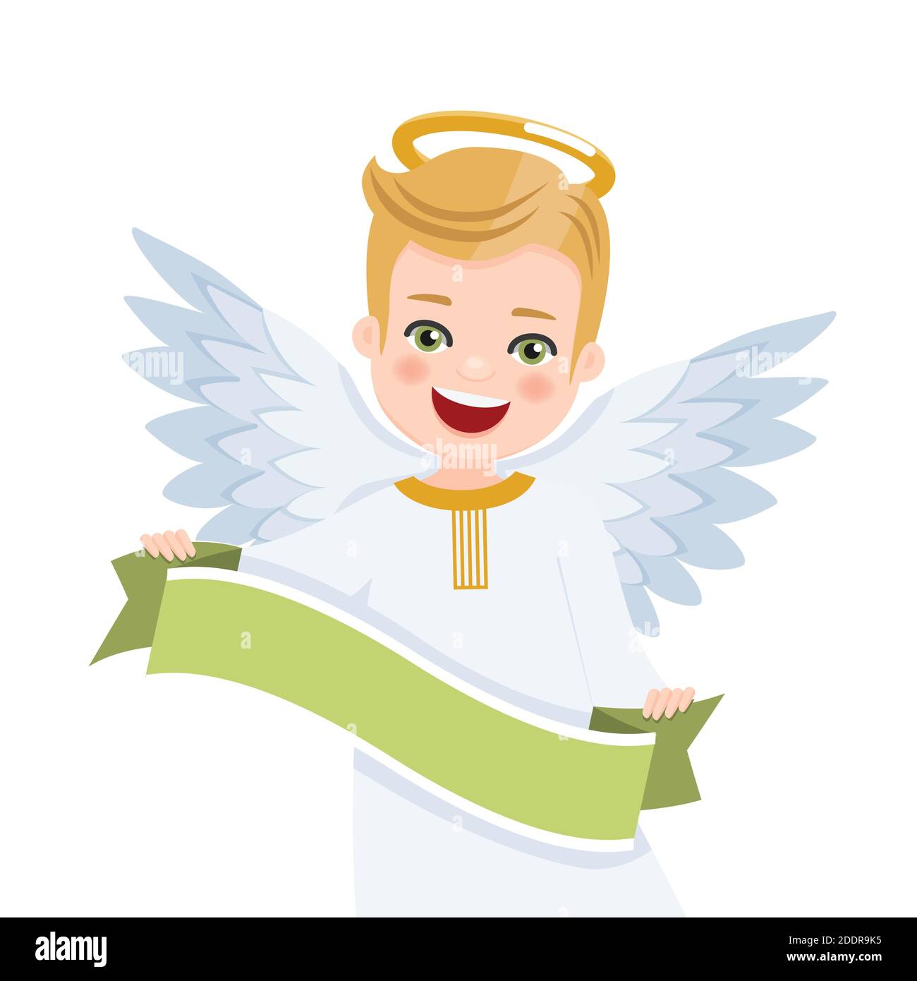 Foreground angel with ribbon on white background. Flat vector ...