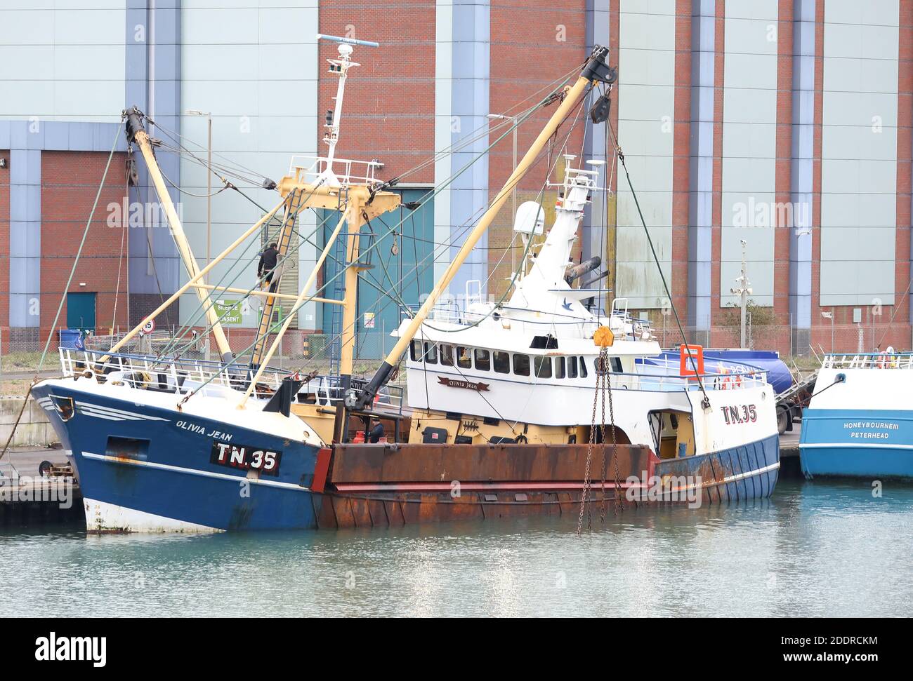 File Photo dated 26 November 2020 Two men have been arrested on suspicion of modern-day slavery charges after five people were recovered from the Olivia Jean on 4th November 2020 Police were called to Shoreham Harbour after concerns were raised for the welfare of five men aboard the vessel. An investigation into this incident has now been launched and two men have been arrested in connection with slavery offences. Stock Photo