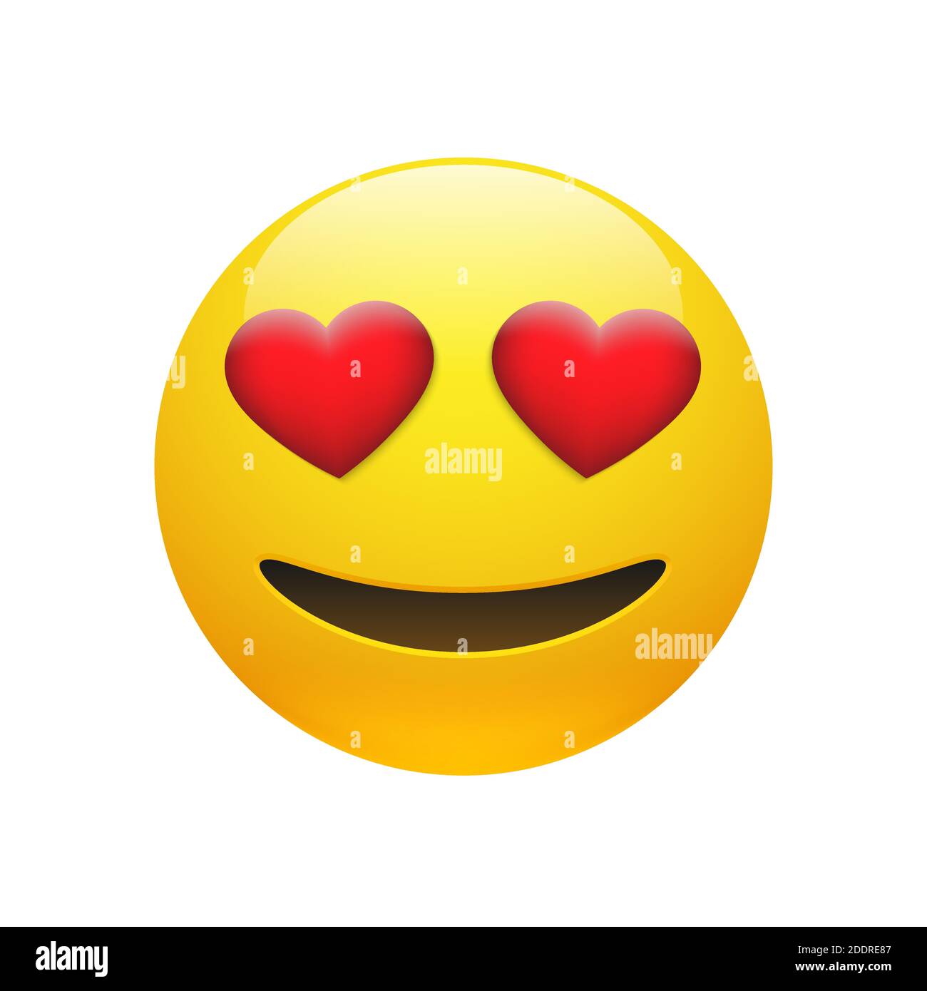 Vector Emoji yellow stupid smiley face with red heart eyes and mouth on  white background. Funny cartoon Emoji icon. 3D illustration for chat or  messag Stock Vector Image & Art - Alamy