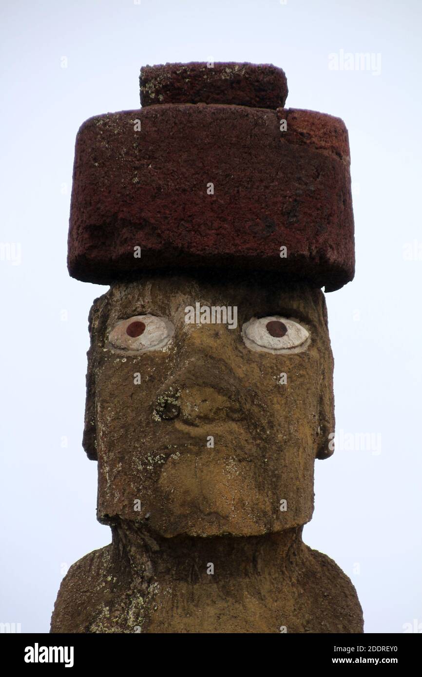 Moai Ahu Ko Te Riku on Easter Island, Rapa Nui, Polynesia, Chile, South America Stock Photo