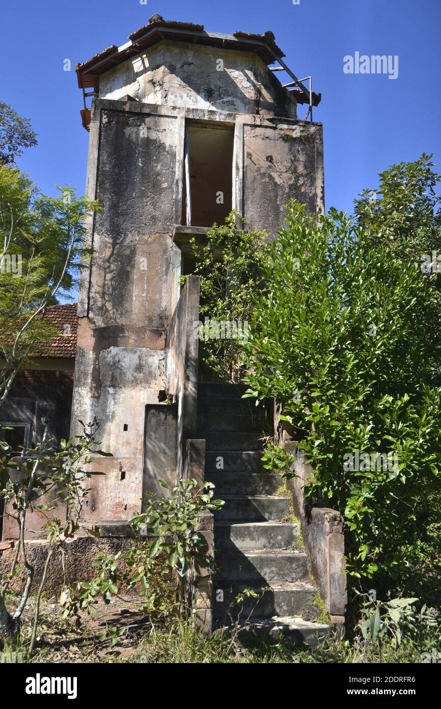 Tower of abandoned hotel known as Climátic Hotel, Sao Paulo, Brazil, front view Stock Photo