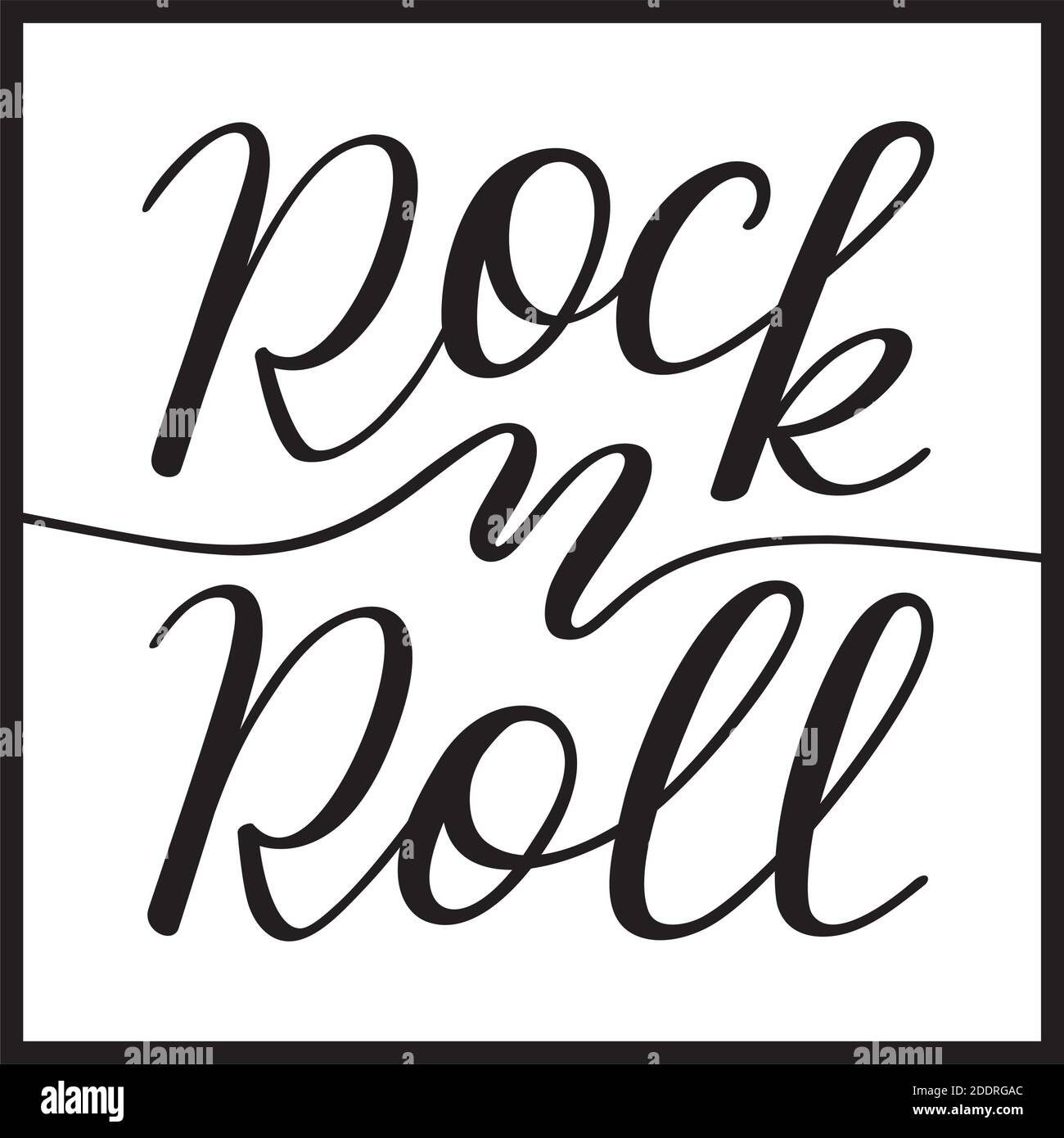 Rock and roll hand lettering with frame on white background. Template ...