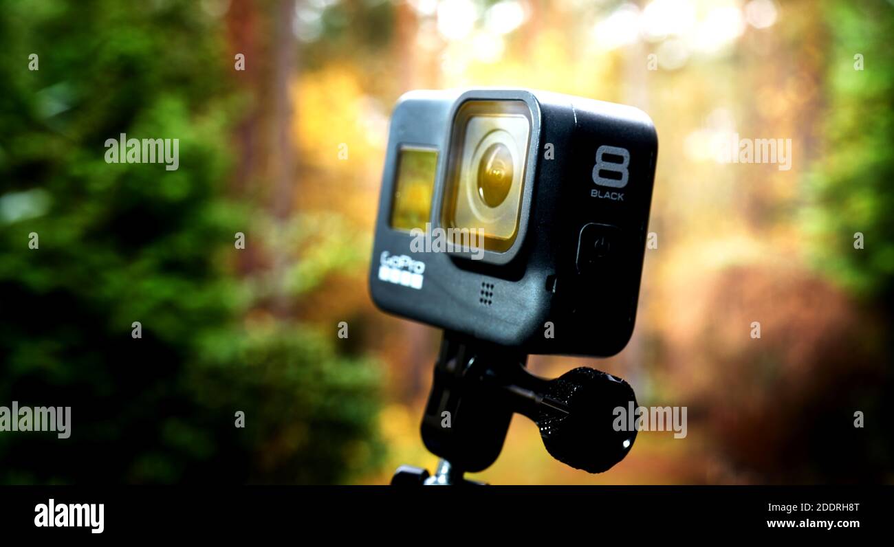 Gopro Hero 8 black action camera, close-up of the diagonalview of the small  actioncam, installed on a ball head in Gifhorn, Germany, November 17, 2020  Stock Photo - Alamy