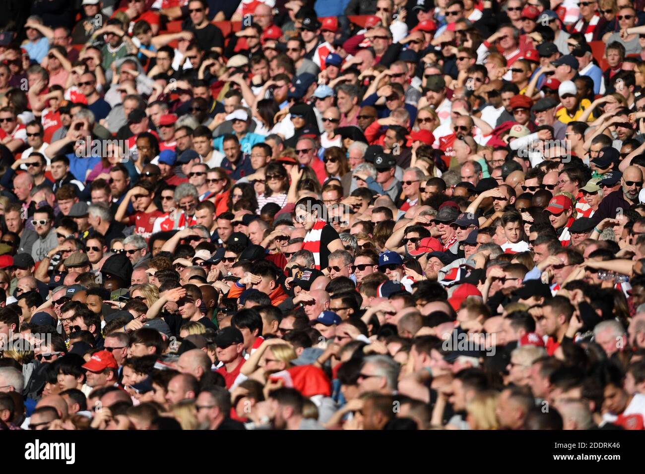 File photo dated 24-02-2019 of Arsenal fans at the Emirates Stadium, London. Stock Photo