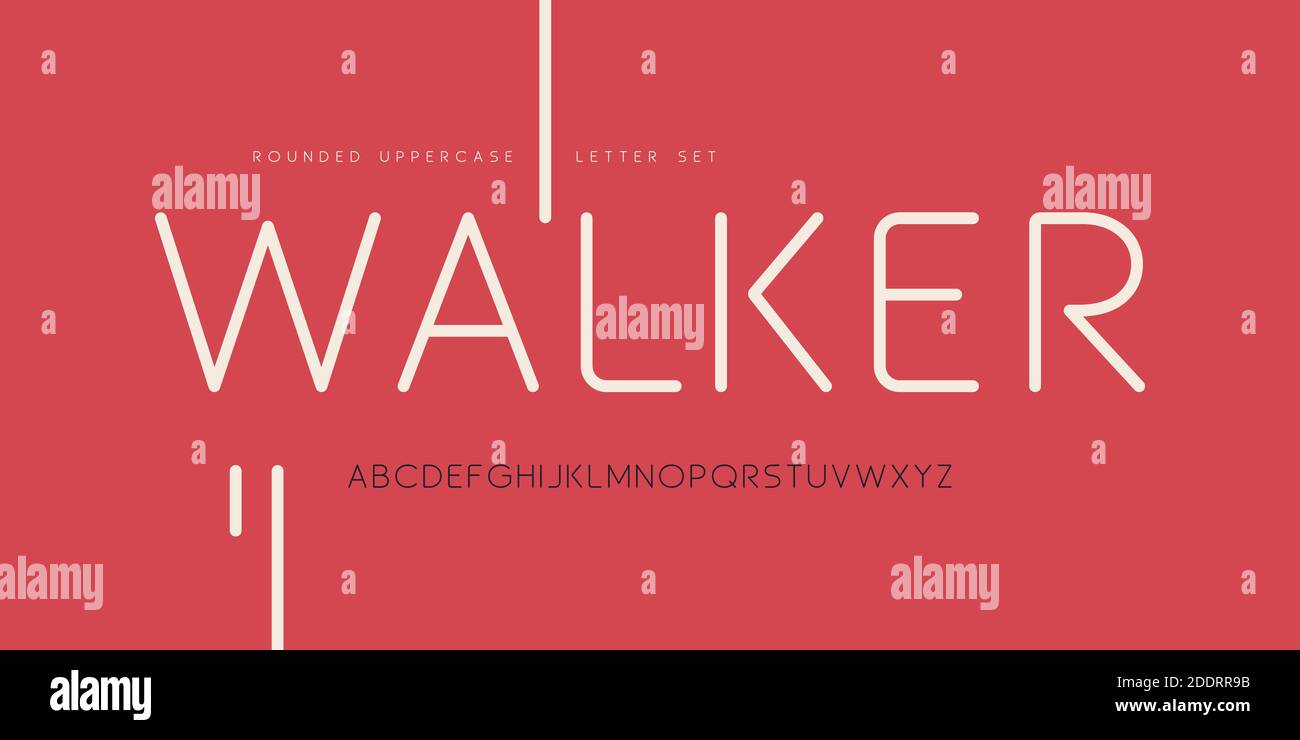 Vector rounded thin sans uppercase letter set, alphabet, typography ...