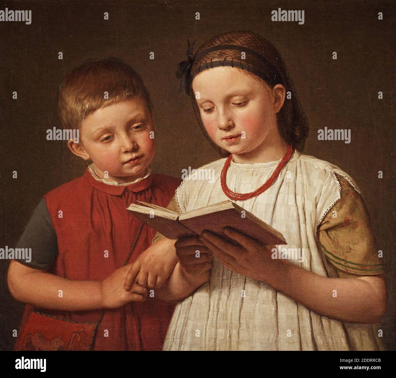 Christen Købke - To læsende børn (1845). Stock Photo