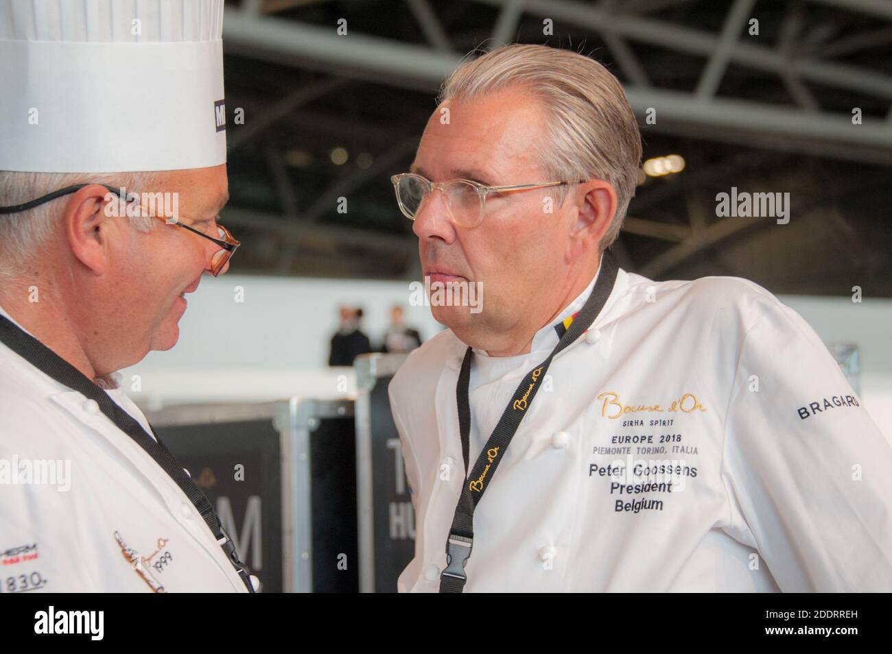 Turin (Italy) 06/11/2018 Peter Goossens, 3 Michelin star chef, is talking about haute cuisine during the Bocuse d'Or finals in Turin Stock Photo