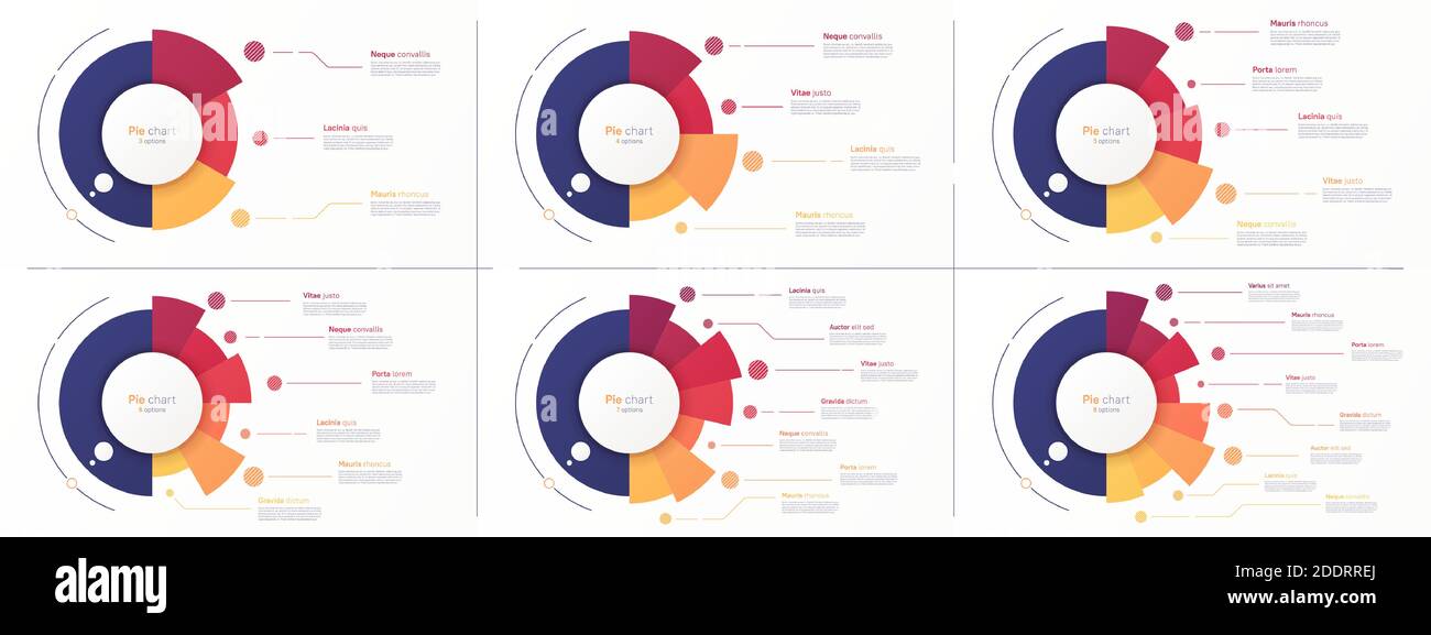 Vector circle chart designs, modern templates for creating infographics, presentations, reports, visualizations Stock Vector