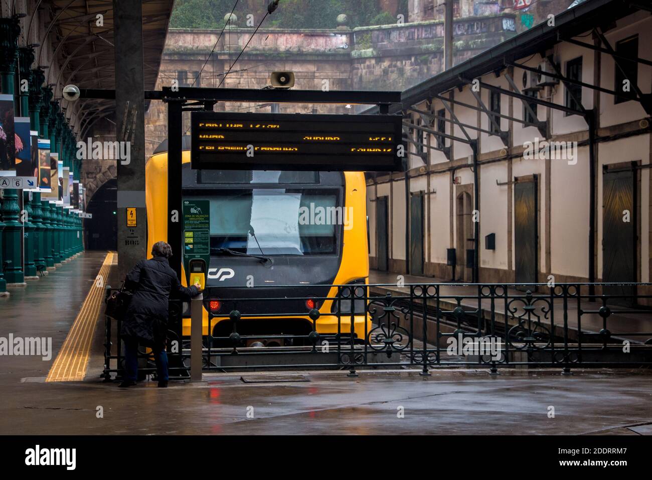 Modern urban passenger transportation. Yellow passenger train Stock