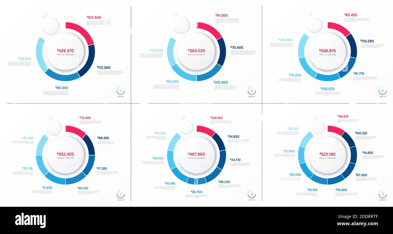 Set of vector round chart diagrams. Infographic, presentation, report ...