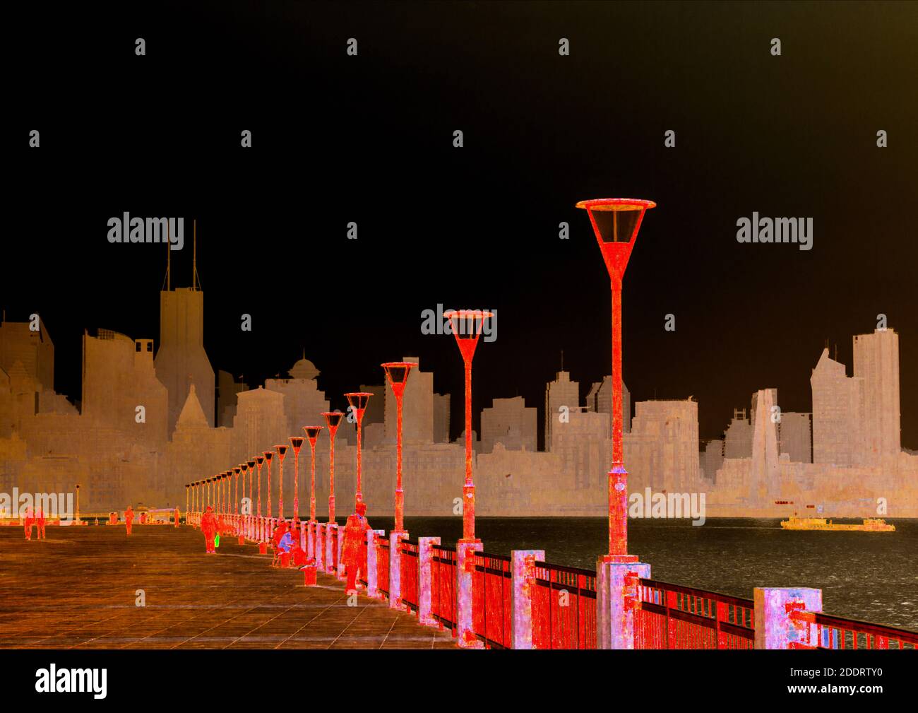 Chinese cityscape with inverted colours from the original image. Stock Photo