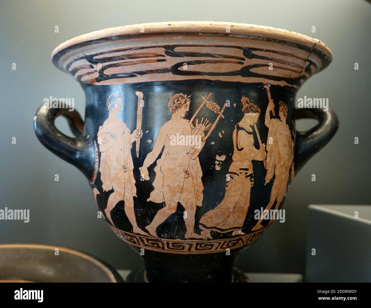Komos procession, Attic red-figure bell-krater, by The Painter of London F 1, 400-380 BC Stock Photo