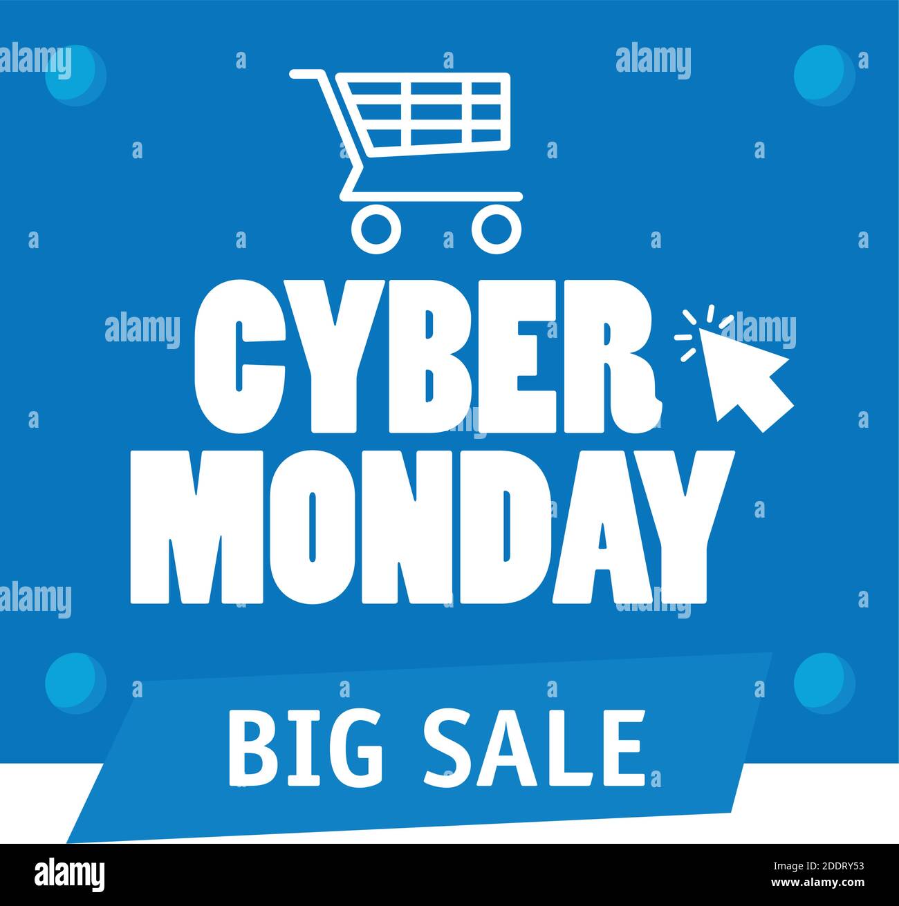cyber monday lettering in square label with shopping cart and arrow cursor Stock Vector