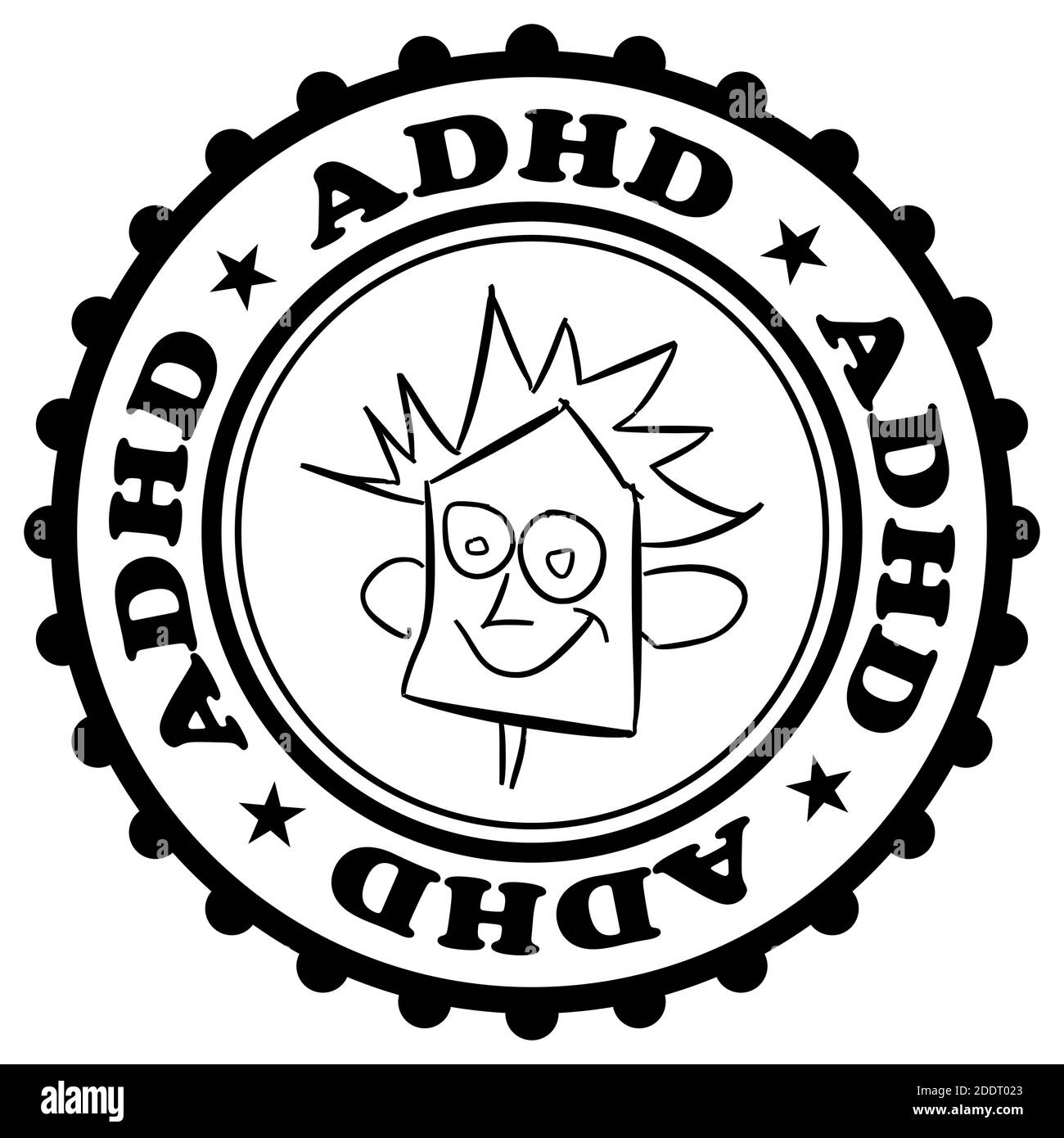 ADHD stamp - positive confirmation and certification of diagnosis. Mental disorder - hyperactivity and inattention. Labelling of patient Stock Photo