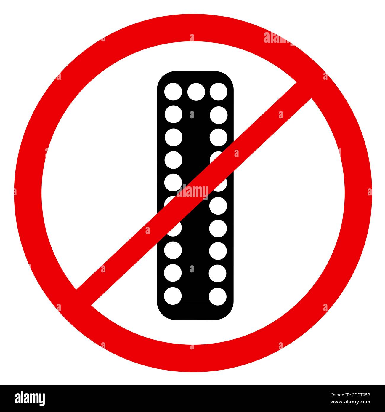 Vector symbol of ban and prohition to use and prescribe birth control pills - negativity of hormonal contraception because of unhealthy side effects, Stock Photo