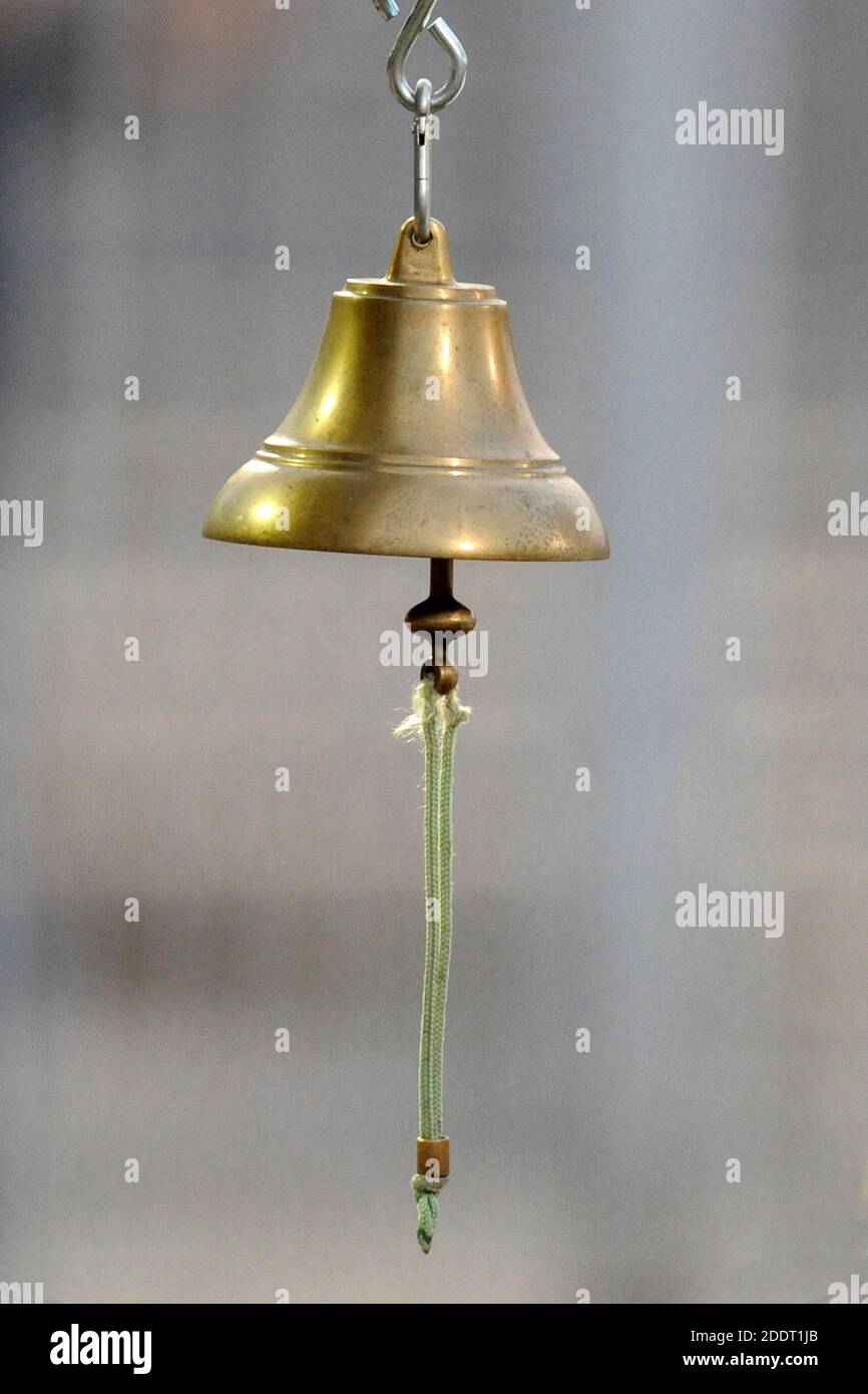 The last round's bell in an outdoor athletics track at the Arena of Milan, Italy. Stock Photo
