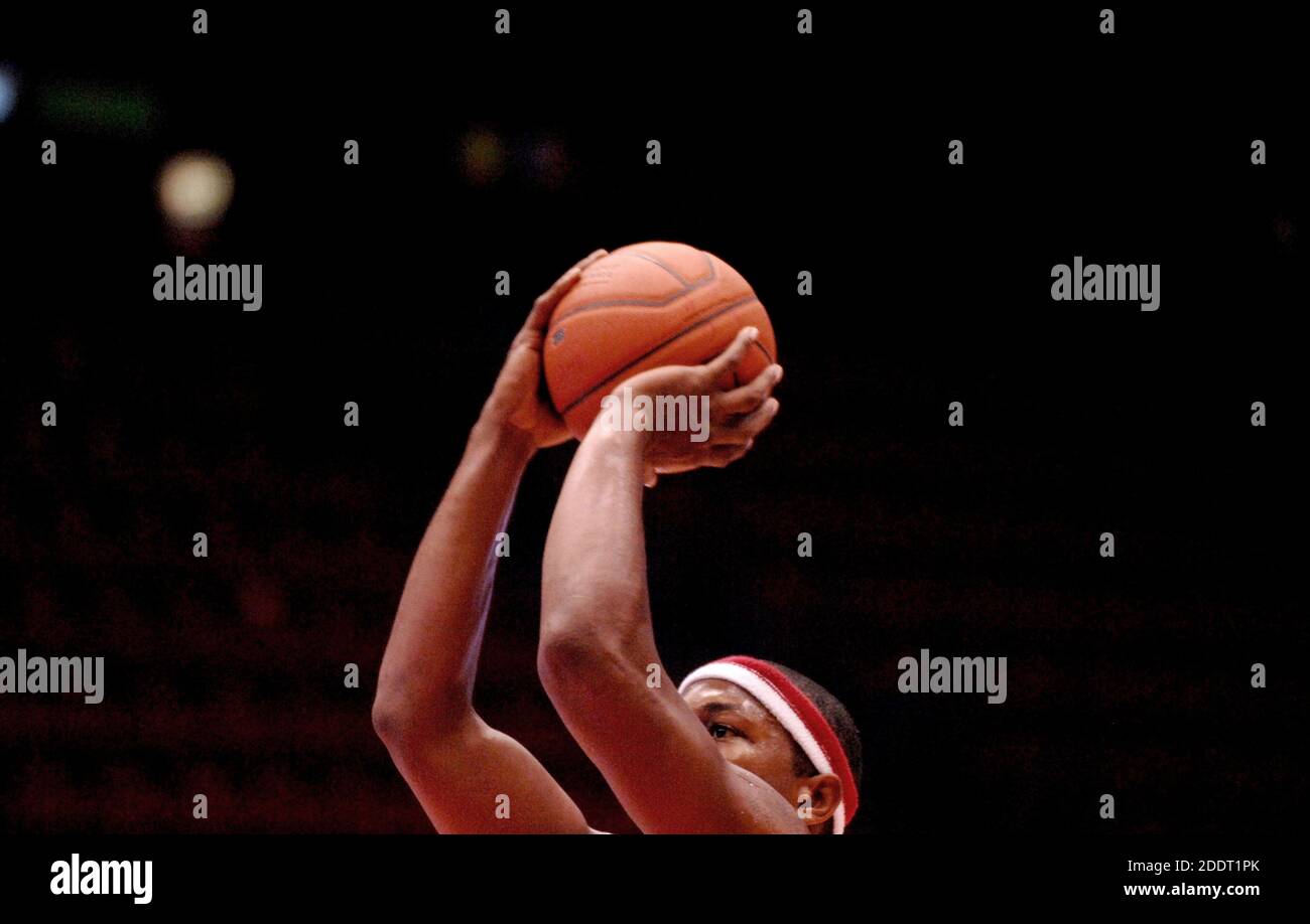 Basketball player's free throw during a professional match of the Italian Basketball League. Milan, Italy. Stock Photo