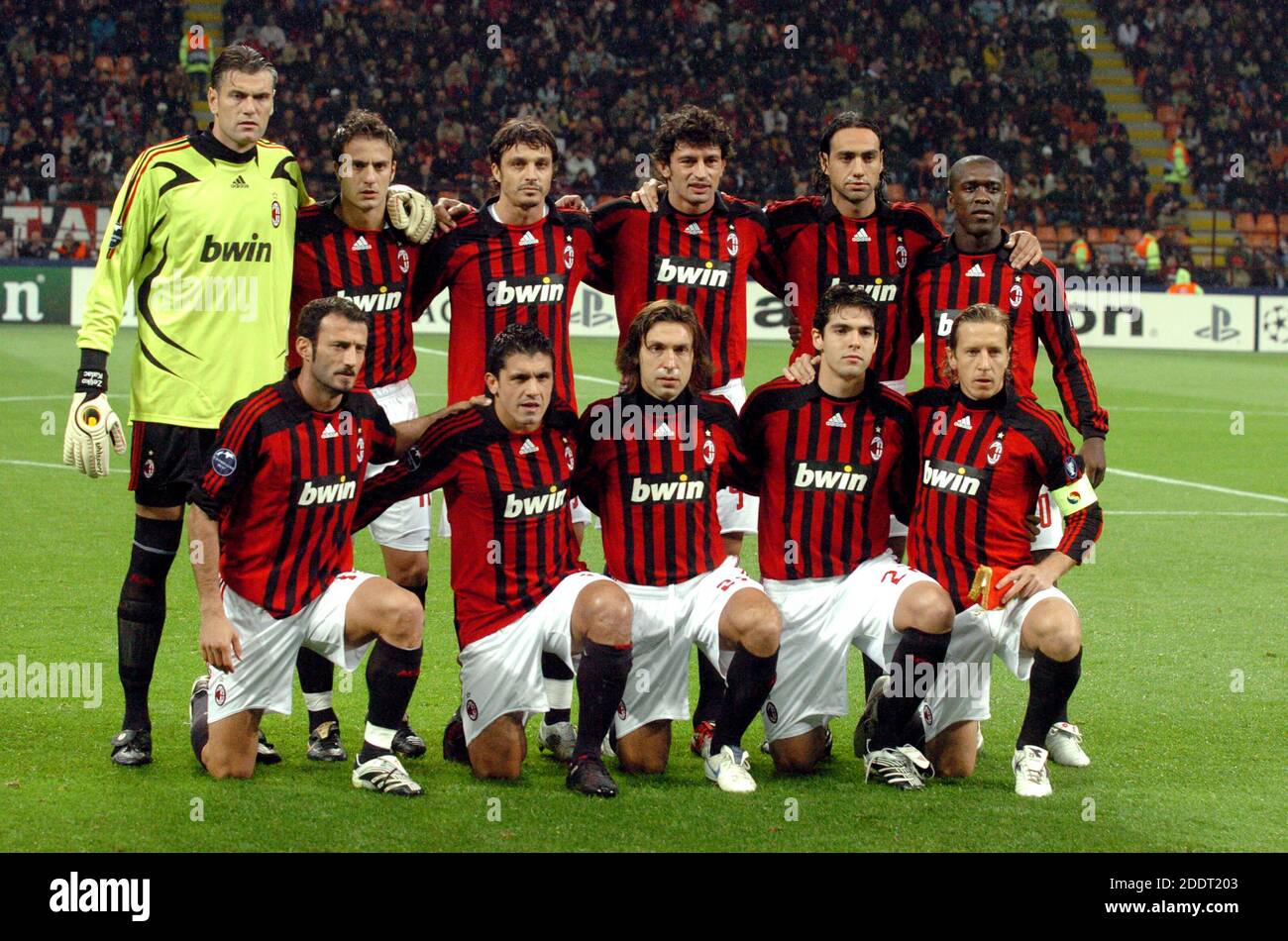 AC Milan football team photo during UEFA Champions League at the san siro soccer stadium, in Milan. Stock Photo