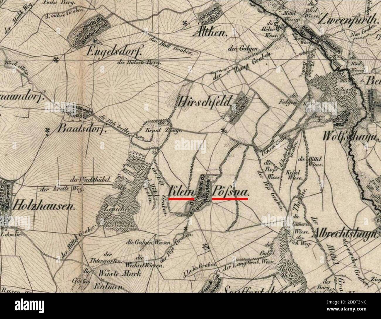 Kleinpösna 1850. Stock Photo