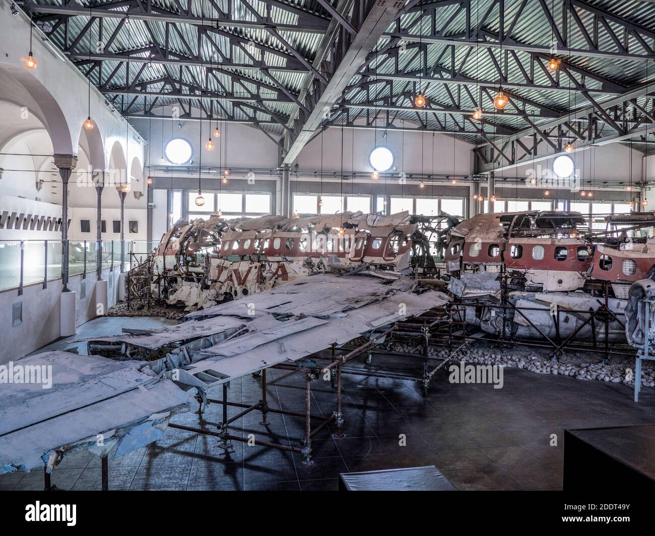 Museum of the Memory of Ustica in Bologna which houses the wreck of the DC9 plane mysteriously shot down on June 27, 1980. Italy Stock Photo