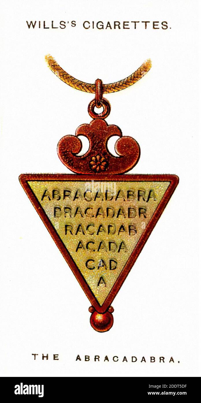 Antique cigarettes cards. Wills's cigarettes (Lucky Charms). The ancient  Abracadabra magical amulet. 1923 Abracadabra is an incantation used as a  mag Stock Photo - Alamy