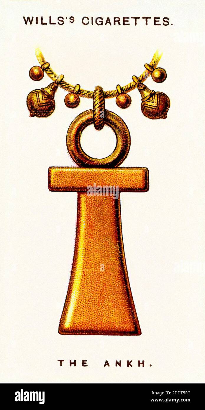 Antique cigarettes cards.  Wills's cigarettes (Lucky Charms). The ancient Ankh magical amulet. 1923 The ankh or key of life is an ancient Egyptian hie Stock Photo