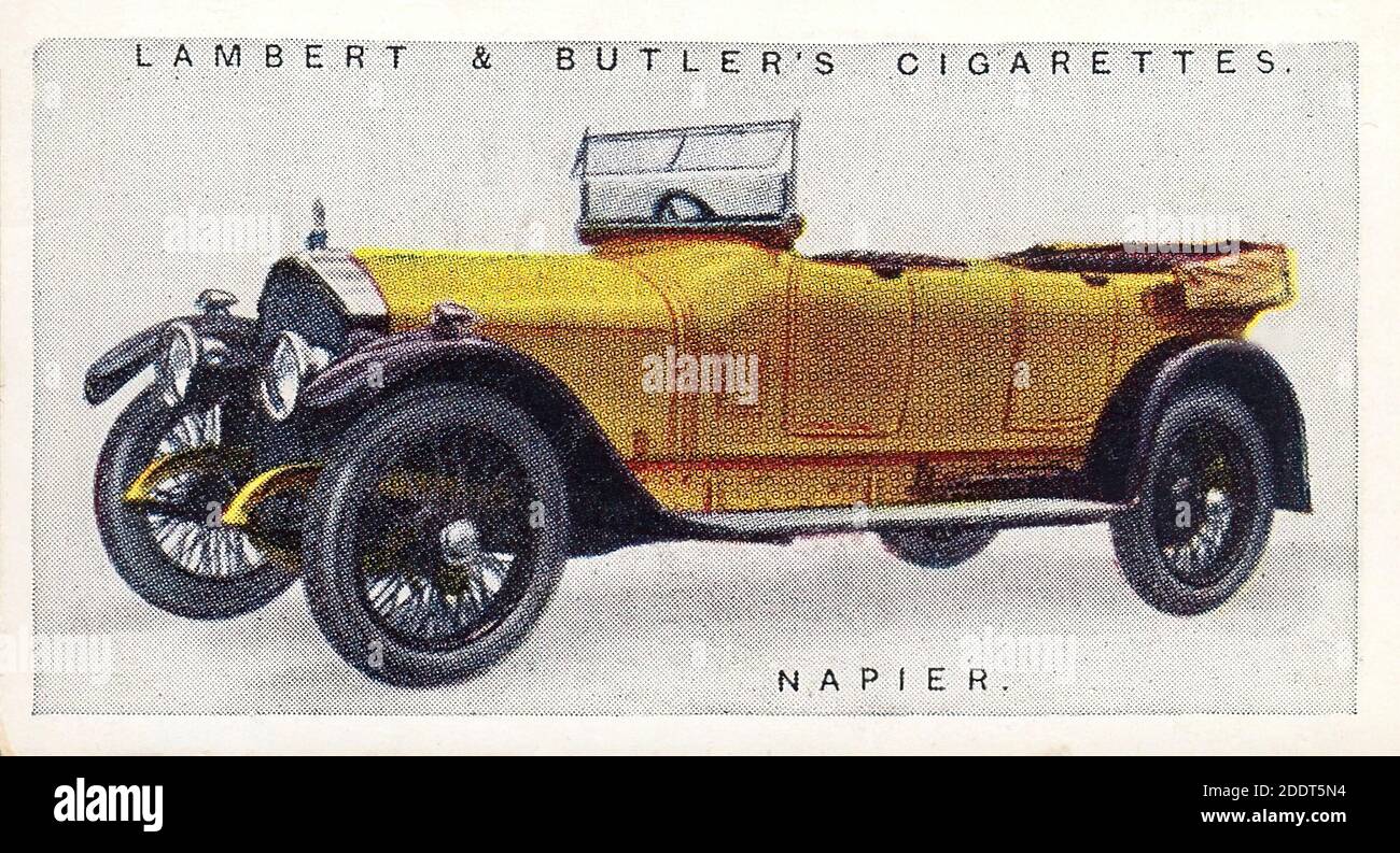 Antique cigarettes cards. 1922. Lambert & Butler Cigarettes (series of Motor Cars, 25 cards). Napier car 40-50 HP (1907), a 60-horsepower 589 cubic in Stock Photo