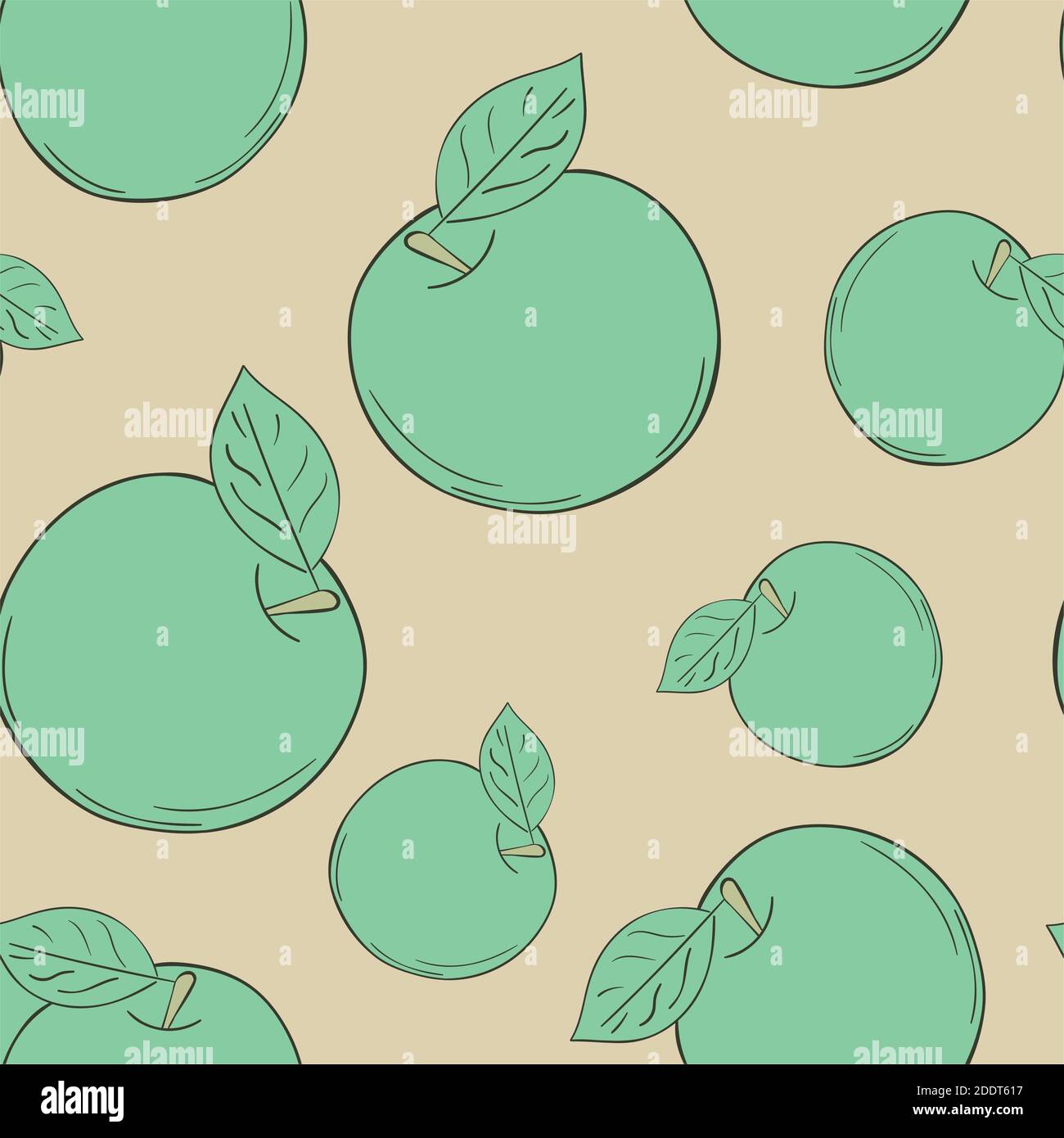 Vector apple seamless pattern. Green and brown background fruits Stock Vector