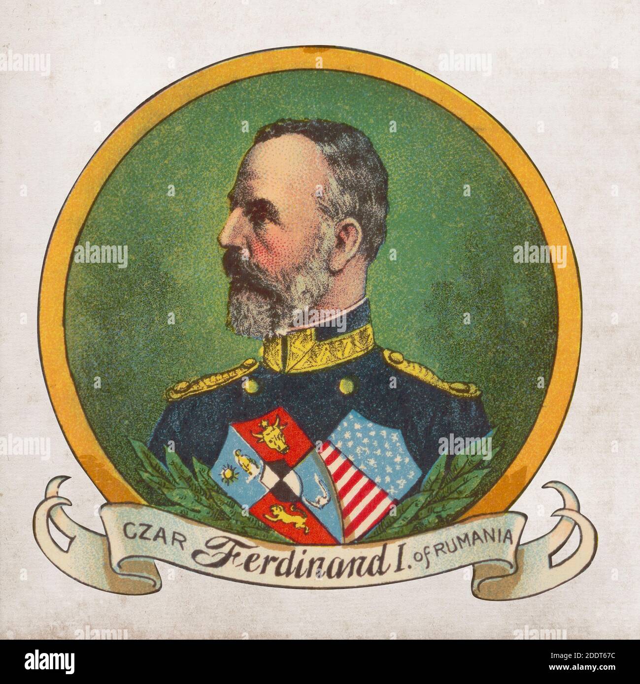 Retro color illustration of Ferdinand I of Romania. Ferdinand (Ferdinand Viktor Albert Meinrad; 1865 – 1927), nicknamed Intregitorul ('the Unifier'), Stock Photo